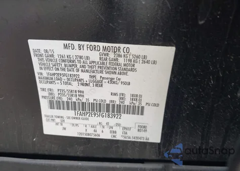 2015 Ford Taurus Sel z USA, uszkodzony, nr VIN 1FAHP2E95FG183922